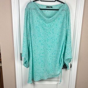 Mossimo Women's Asymmetrical 3/4 Sleeve Aqua & White Tunic Top Size 3X